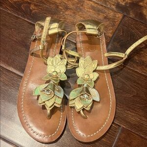 Coach Gold and Tan Floral Sandals